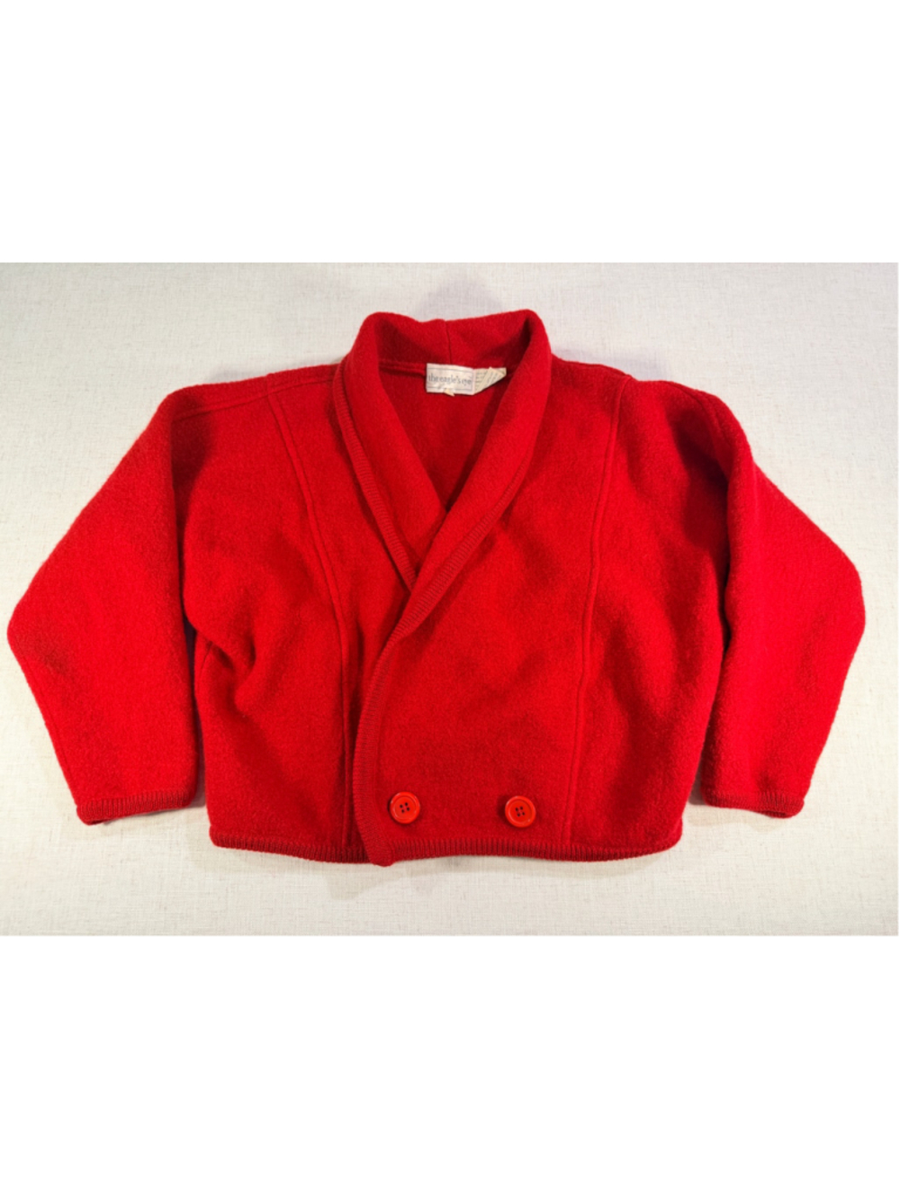 Vintage The Eagle’s Eye 100% Wool Shawl Collar Cropped Cardigan Jacket Red 12